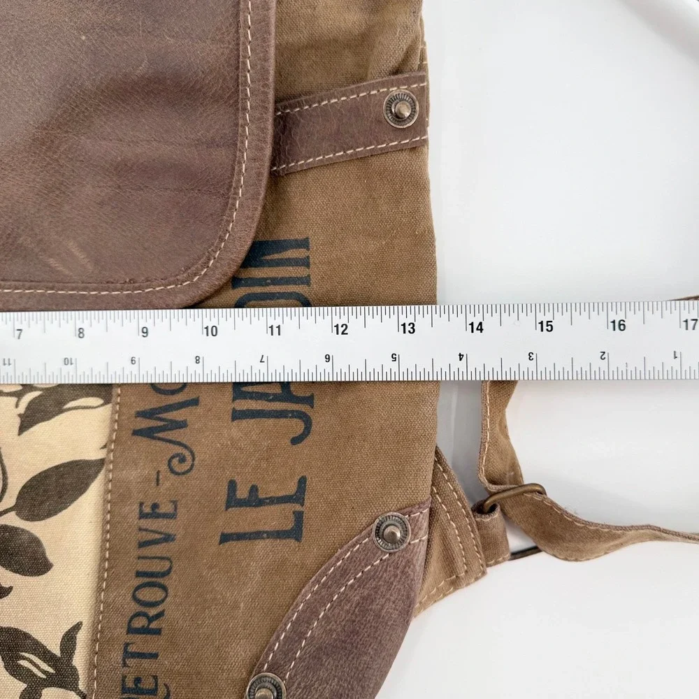 CLEA RAY Le Jardin Floral Canvas Leather Backpack Purse Upcycled Brown